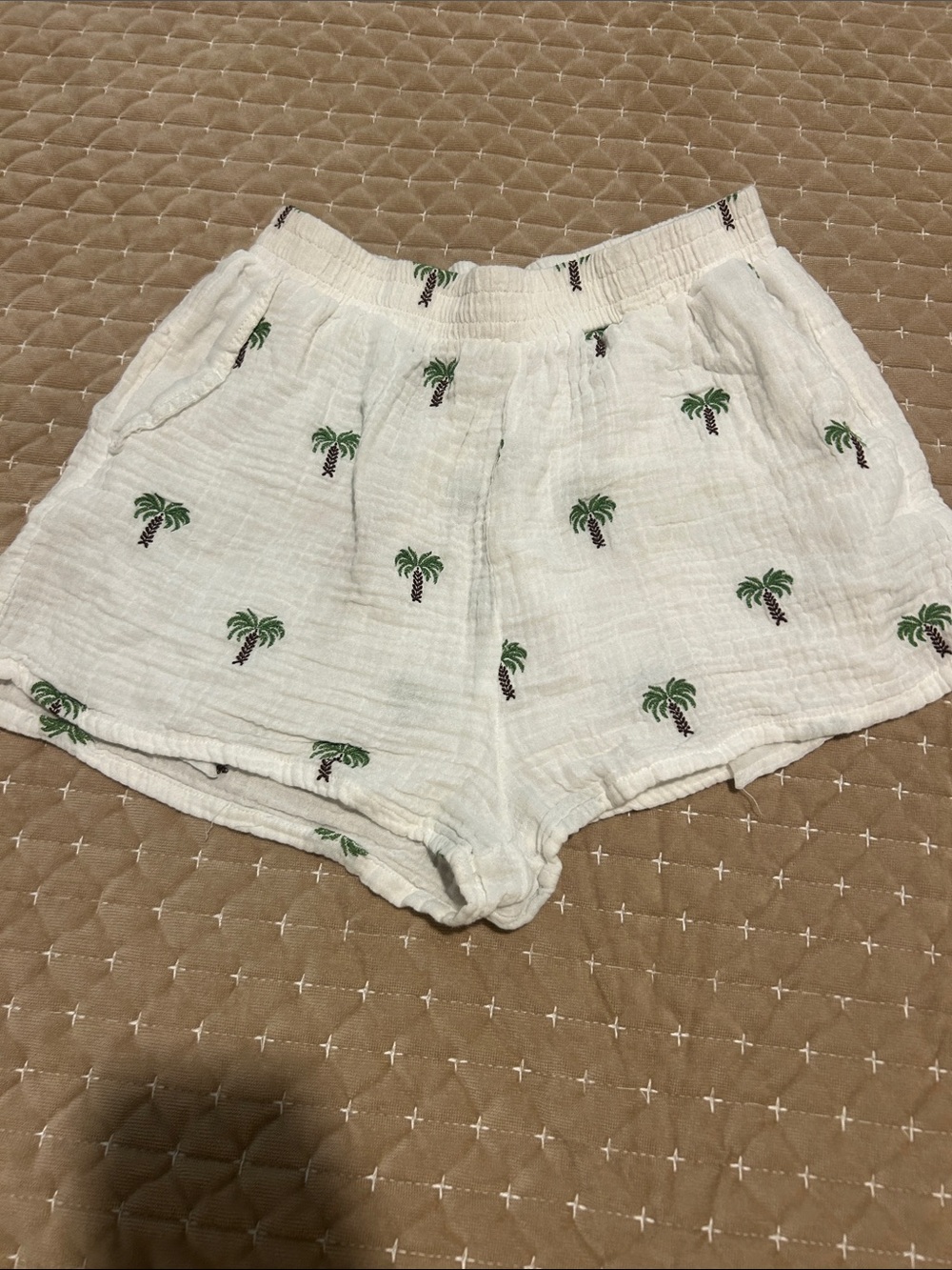 stradivarius White Palm-Print Cover Up Shorts